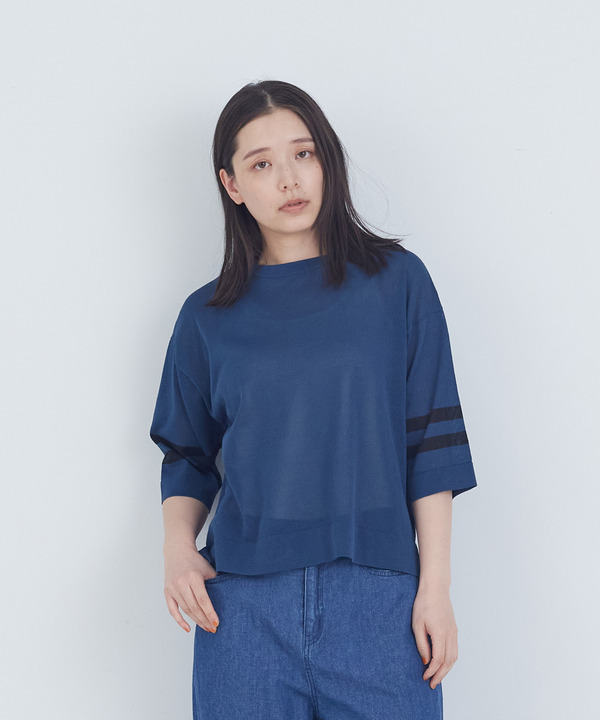 ペーパーポリエステルライン入りニット 詳細画像 ネイビー 1