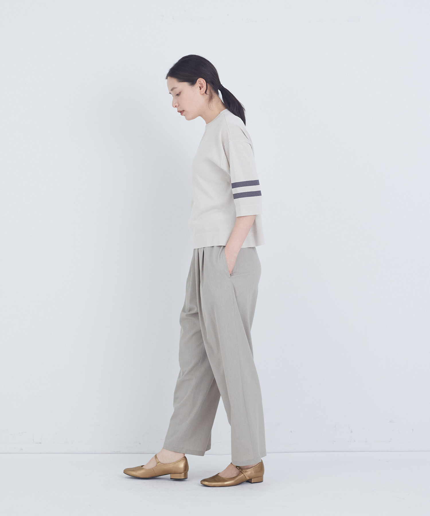 【ADIEU TRISTESSE】ペーパーポリエステルライン入りニット 詳細画像 ネイビー 2