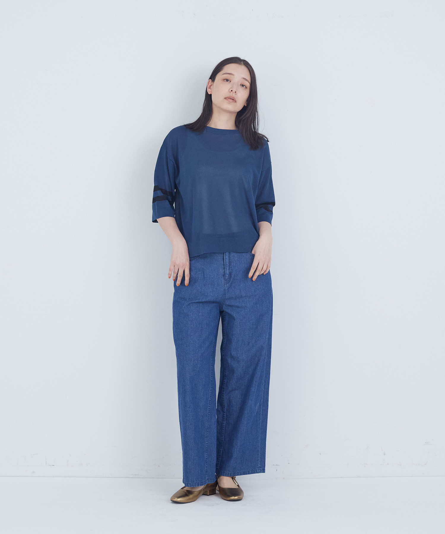 【ADIEU TRISTESSE】ペーパーポリエステルライン入りニット 詳細画像 ネイビー 7