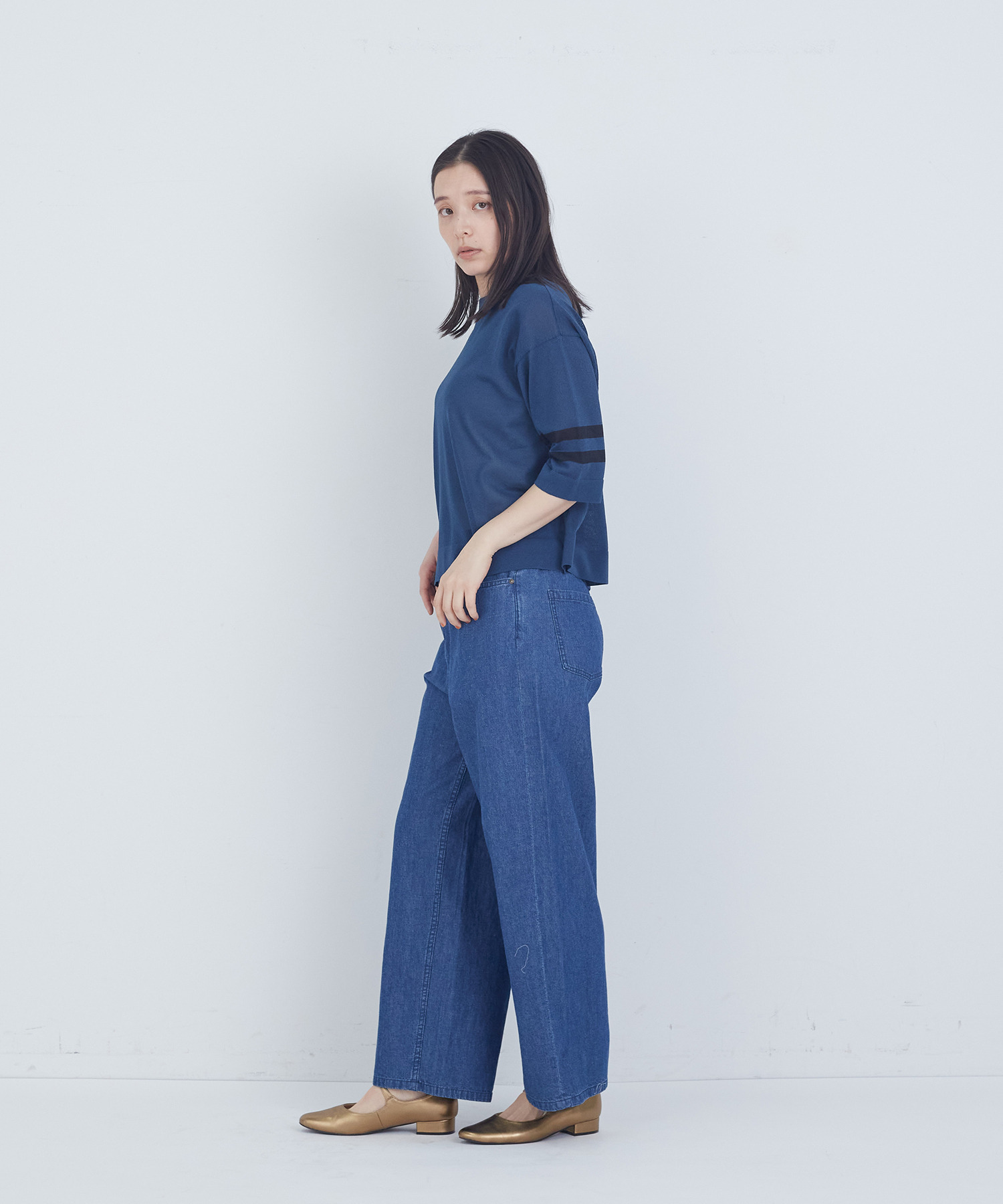 【ADIEU TRISTESSE】ペーパーポリエステルライン入りニット 詳細画像 ネイビー 8