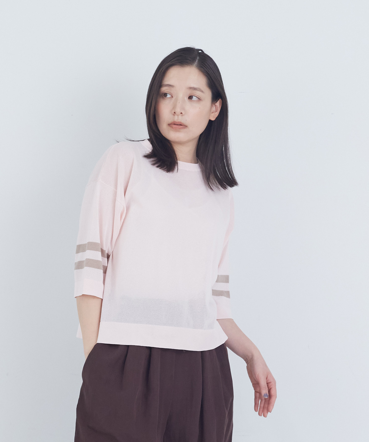 【ADIEU TRISTESSE】ペーパーポリエステルライン入りニット 詳細画像 ピンク 1