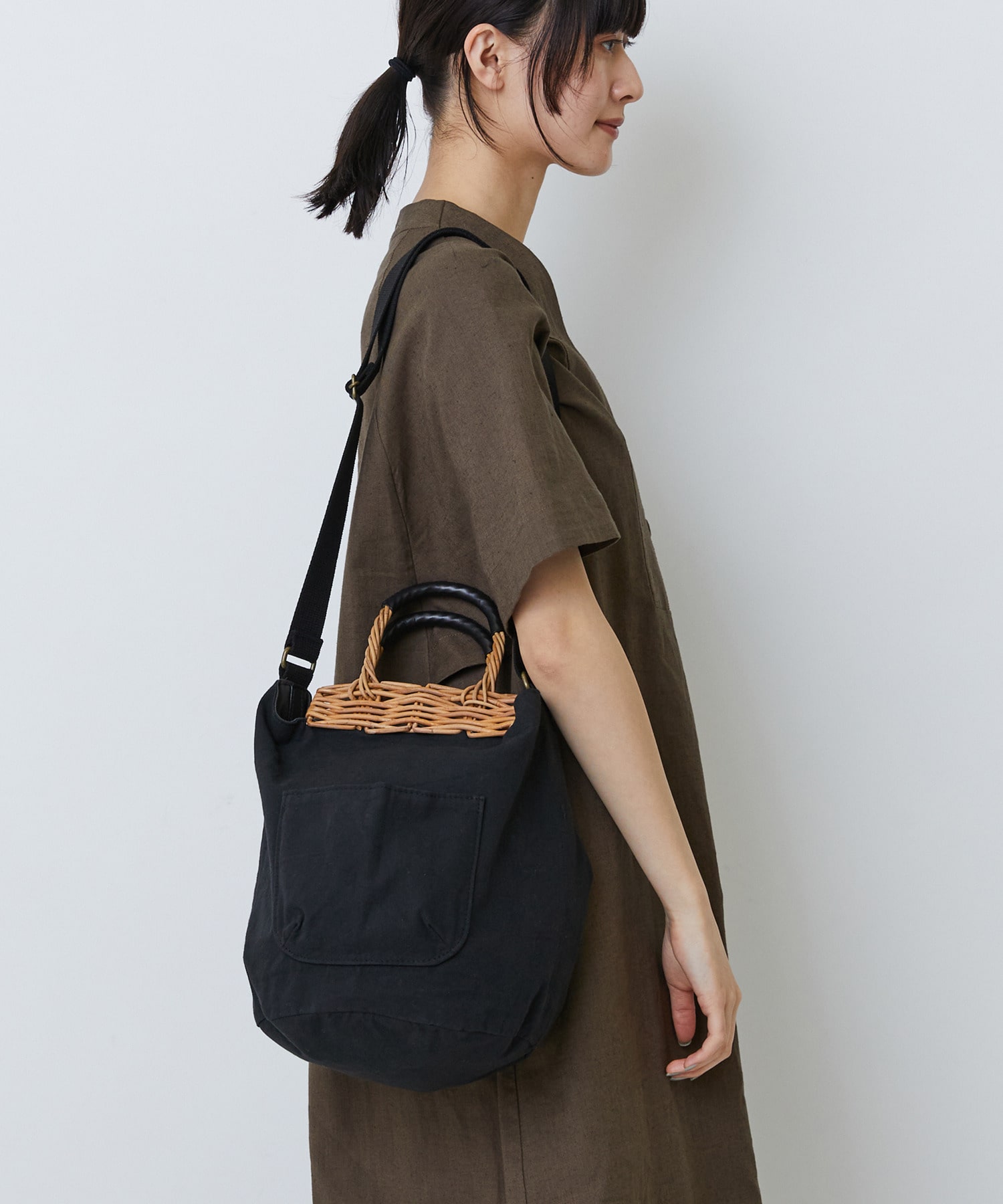 【LOISIR】【2WAY】異素材コンビseauバッグ 詳細画像 ブラック 8