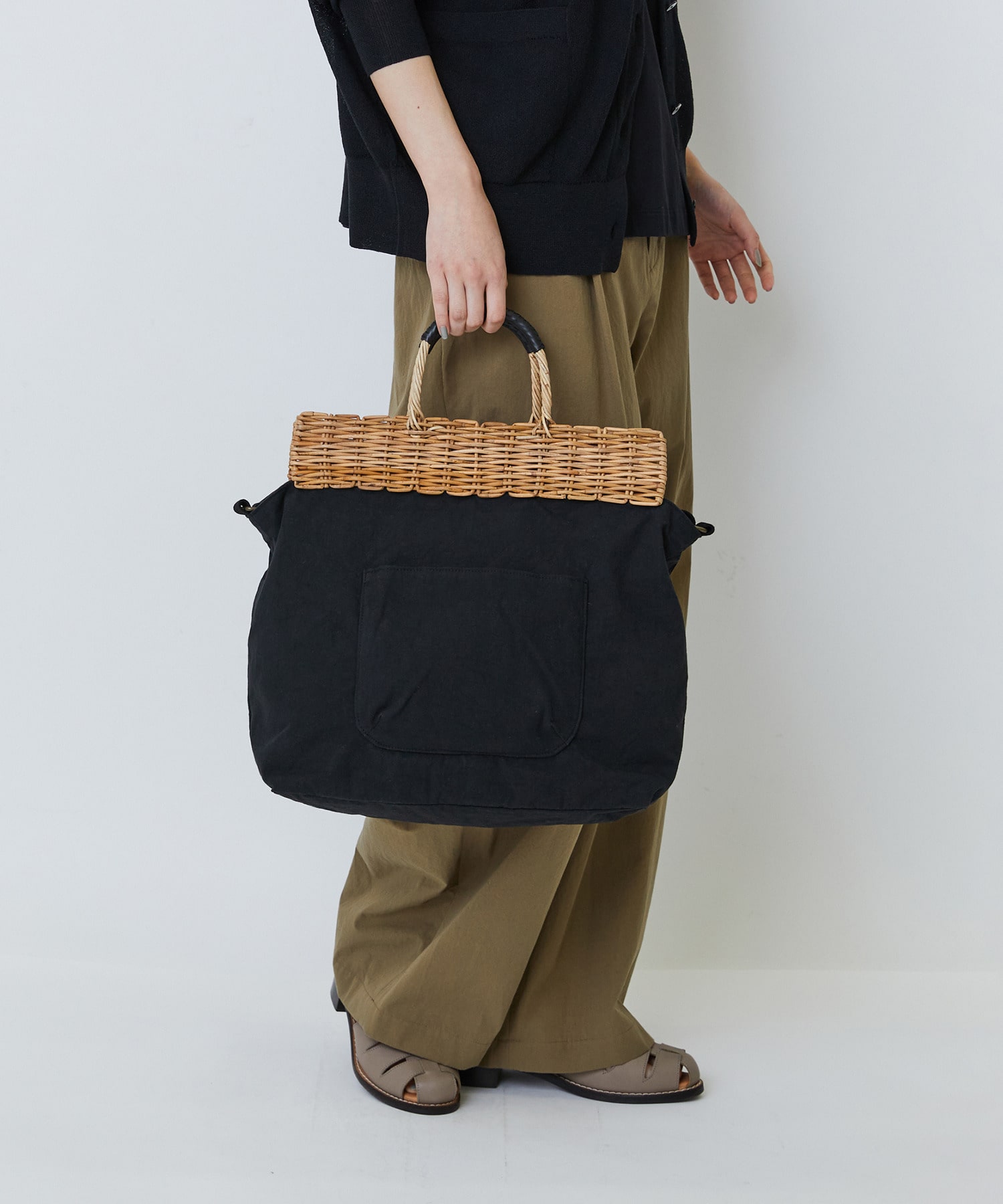 【LOISIR】【2WAY】異素材コンビトートバッグ 詳細画像 ブラック 3