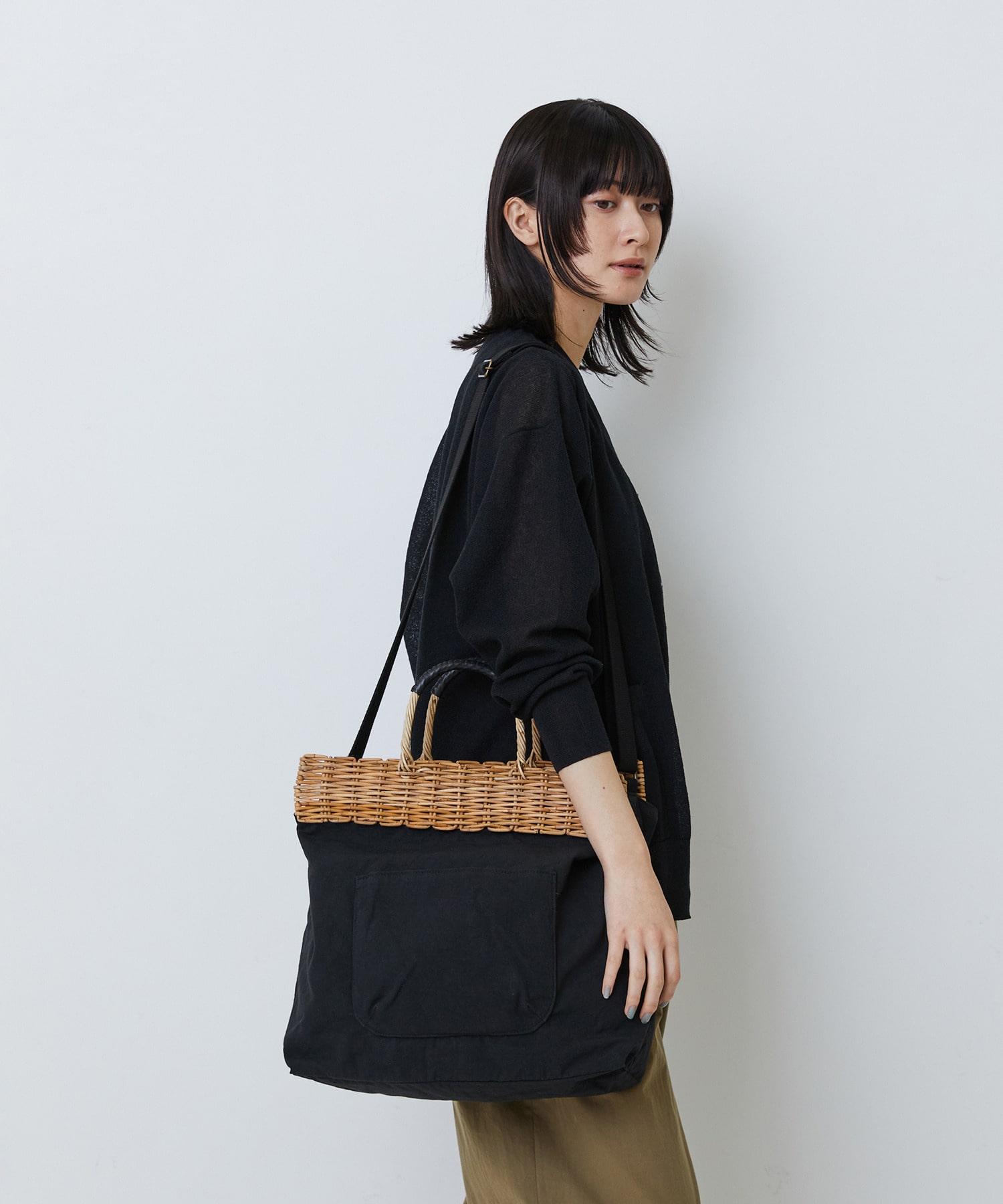 【LOISIR】【2WAY】異素材コンビトートバッグ 詳細画像 ブラック 4