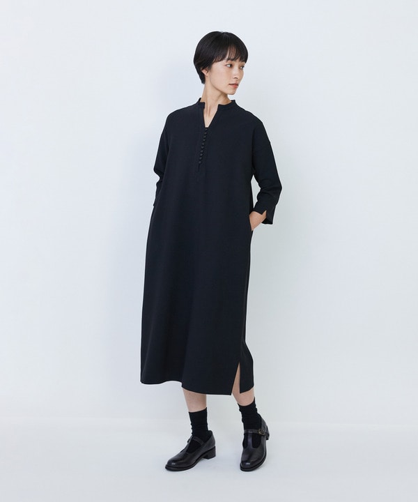 【LOISIR】エコダブルクロススタンドカラーワンピース