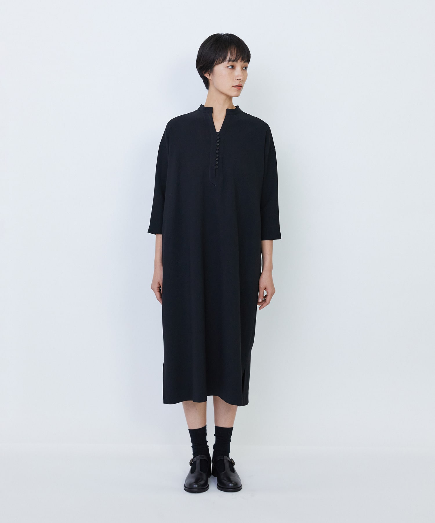【LOISIR】エコダブルクロススタンドカラーワンピース 詳細画像 ブラック 5