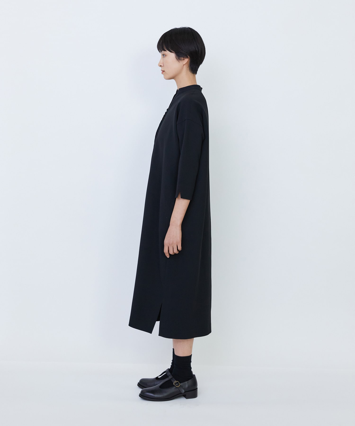 【LOISIR】エコダブルクロススタンドカラーワンピース 詳細画像 ブラック 6