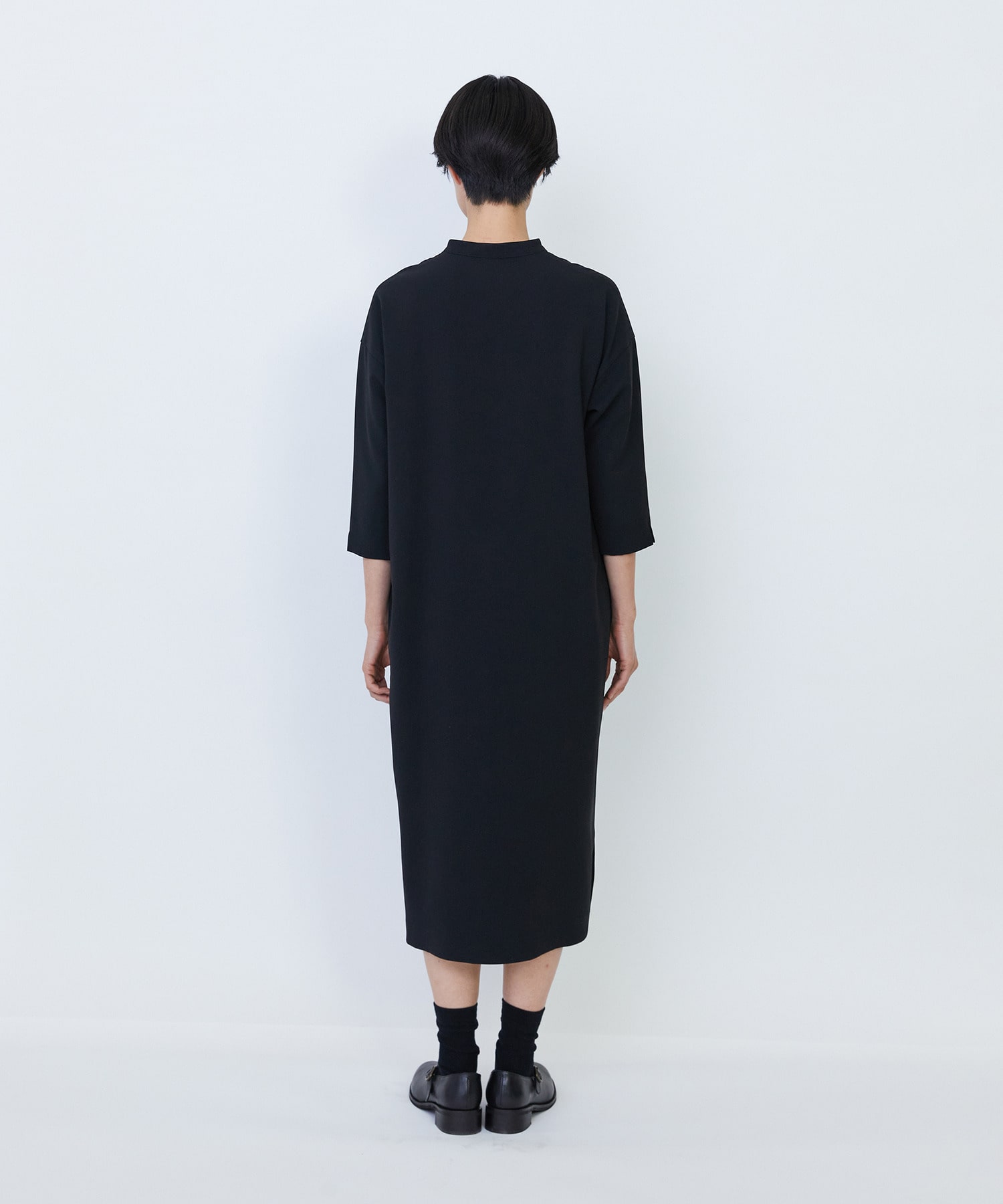 【LOISIR】エコダブルクロススタンドカラーワンピース 詳細画像 ブラック 7