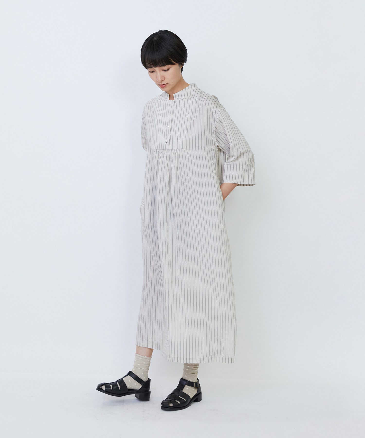 【LOISIR】Aラインワンピース 詳細画像 ストライプ 1