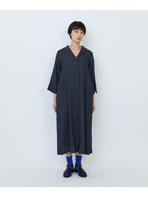 【LOISIR】リネンチェックセーラーカラーワンピース 詳細画像 ブラック系その他 12