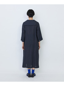 【LOISIR】リネンチェックセーラーカラーワンピース 詳細画像 ブラック系その他 14