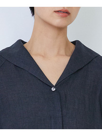 【LOISIR】リネンチェックセーラーカラーワンピース 詳細画像 ブラック系その他 15