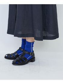 【LOISIR】リネンチェックセーラーカラーワンピース 詳細画像 ブラック系その他 19