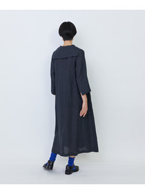 【LOISIR】リネンチェックセーラーカラーワンピース 詳細画像 ブラック系その他 8