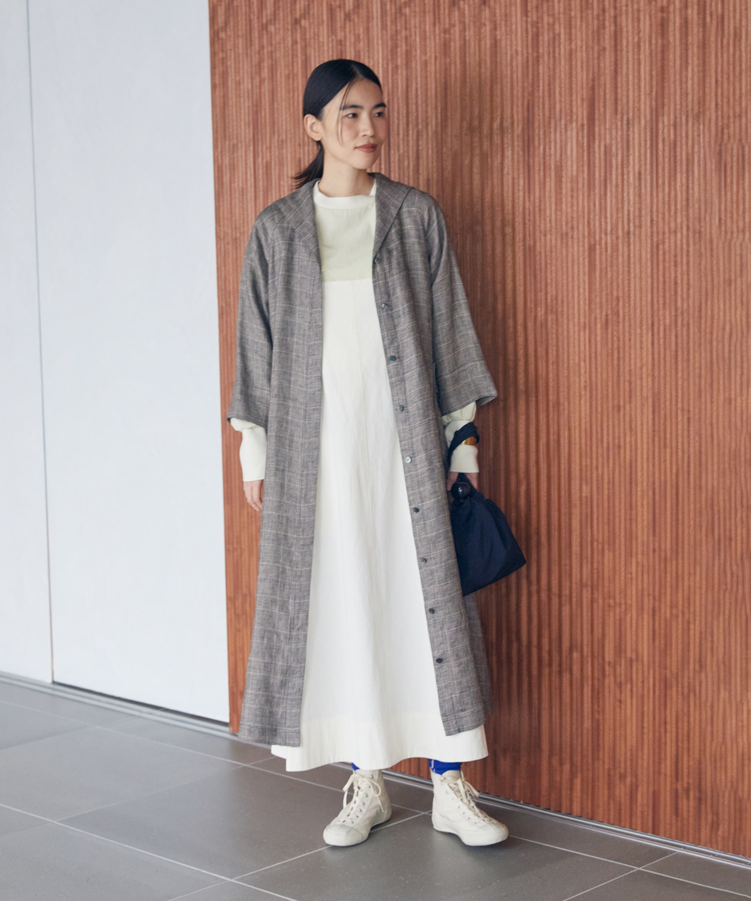 【LOISIR】リネンチェックセーラーカラーワンピース 詳細画像 ブラック系その他 1