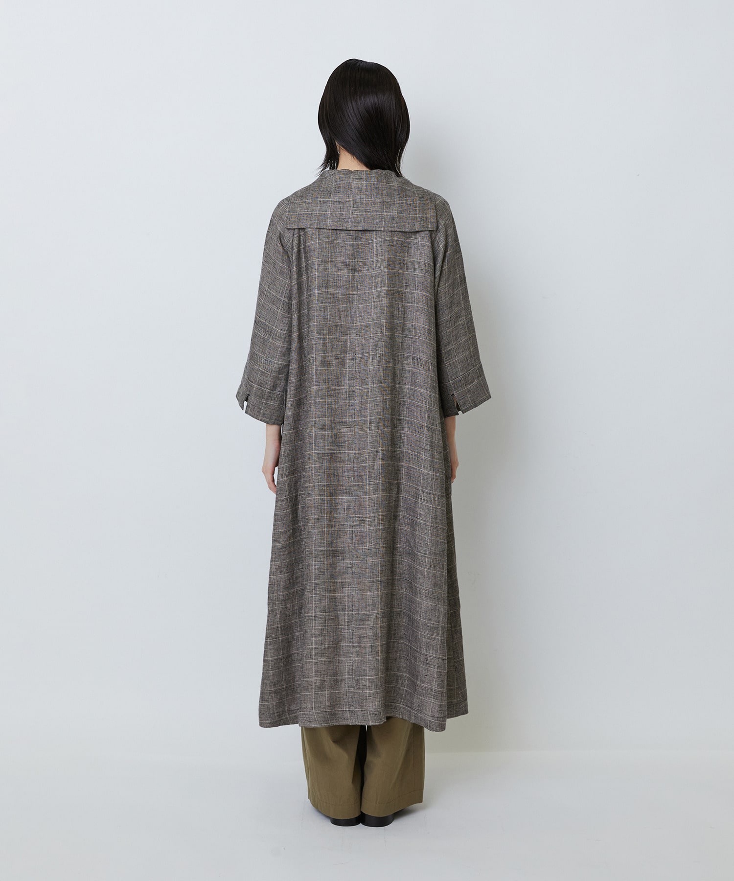 【LOISIR】リネンチェックセーラーカラーワンピース 詳細画像 ブラック系その他 11