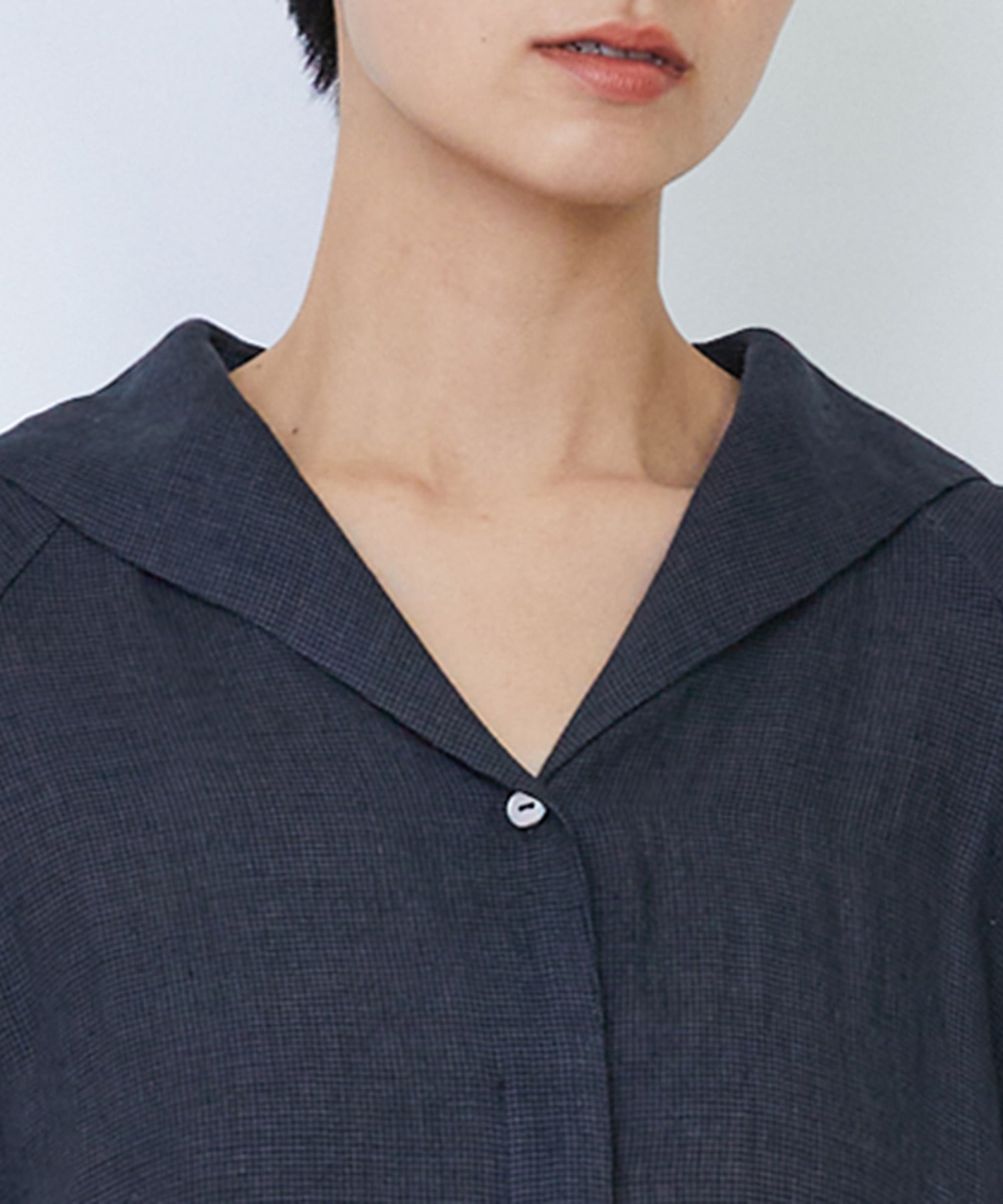 【LOISIR】リネンチェックセーラーカラーワンピース 詳細画像 ブラック系その他 15