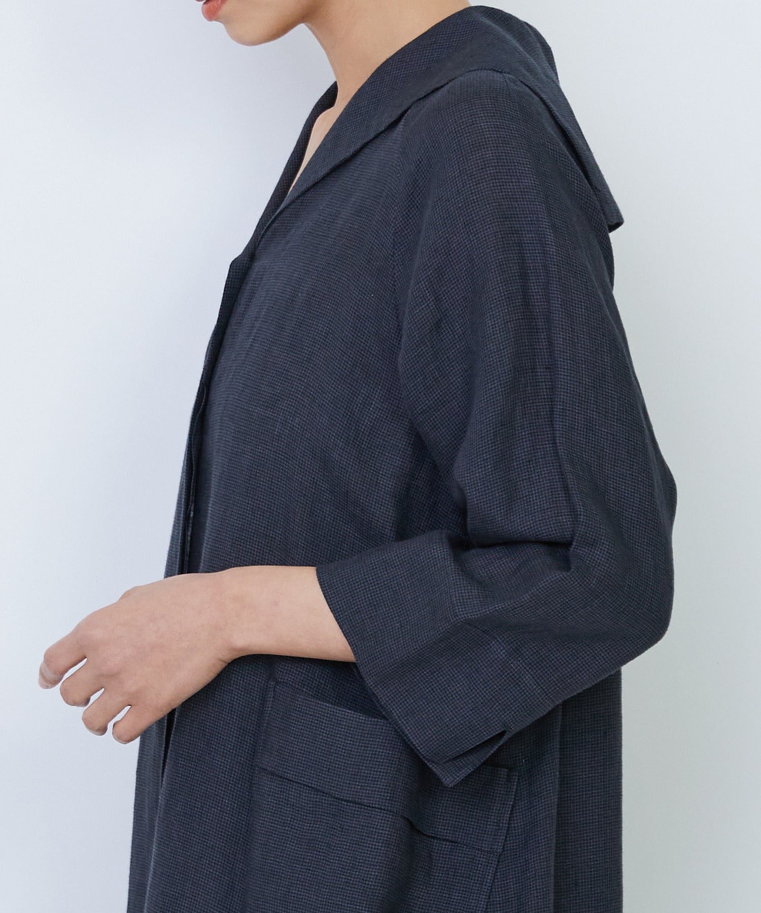 【LOISIR】リネンチェックセーラーカラーワンピース 詳細画像 ブラック系その他 17