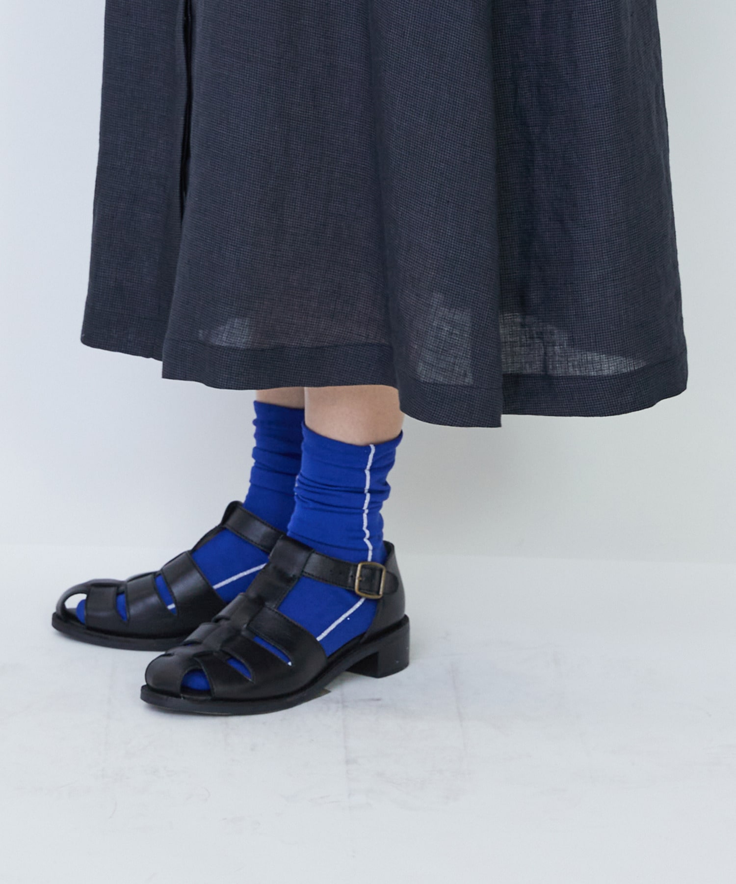 【LOISIR】リネンチェックセーラーカラーワンピース 詳細画像 ブラック系その他 19