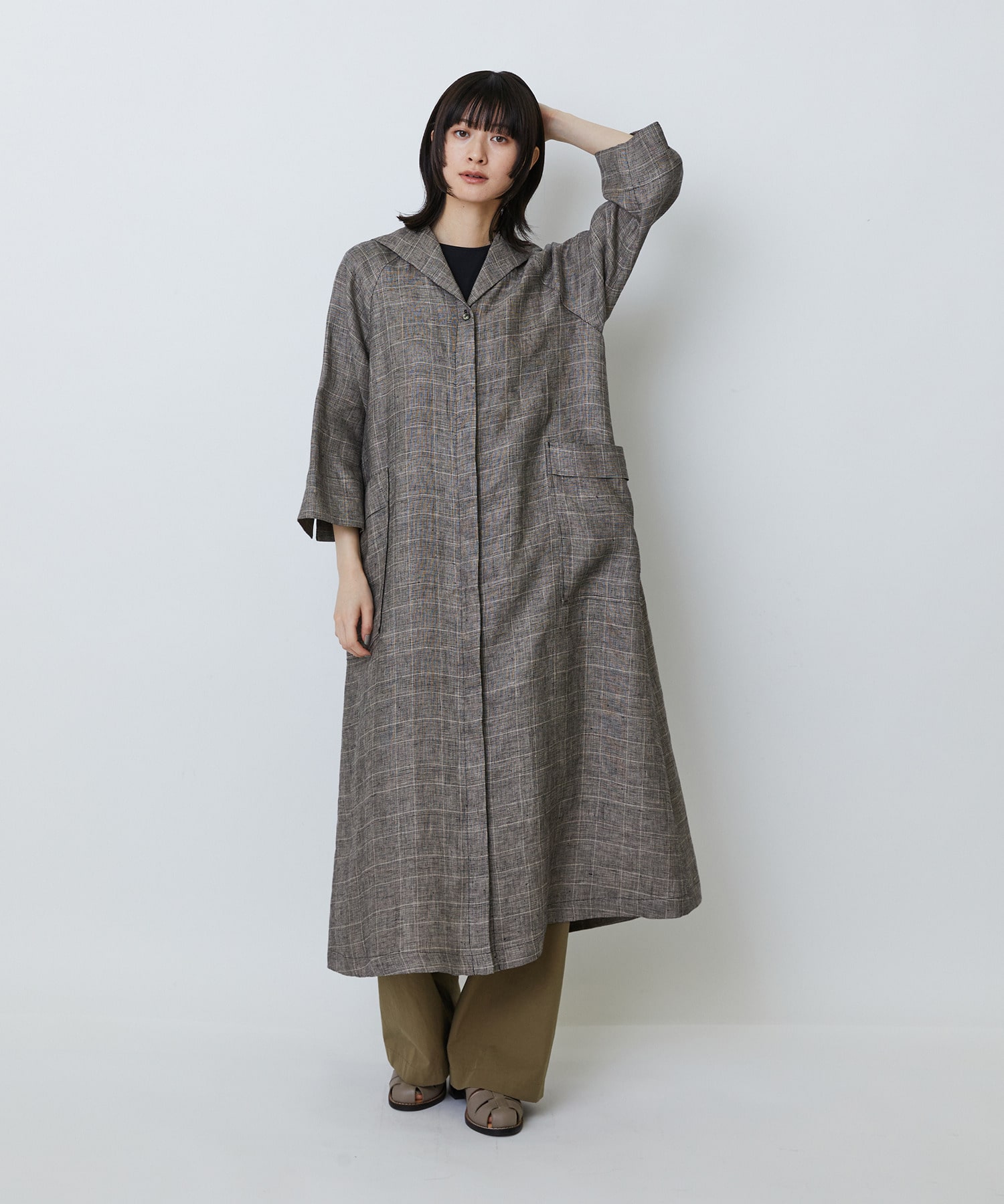 【LOISIR】リネンチェックセーラーカラーワンピース 詳細画像 ブラック系その他 4