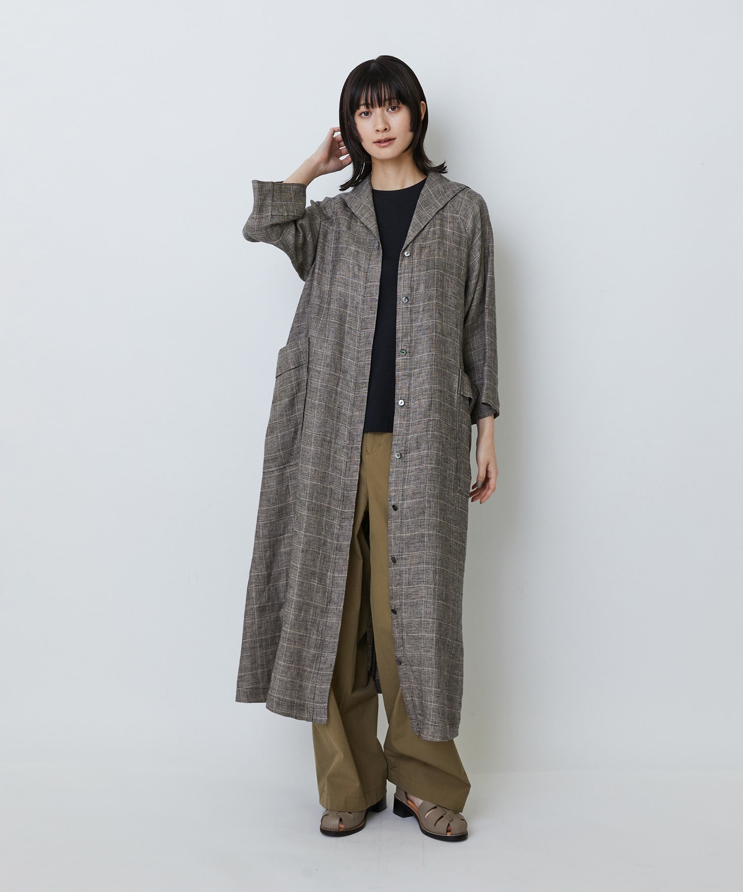 【LOISIR】リネンチェックセーラーカラーワンピース 詳細画像 チェック 1