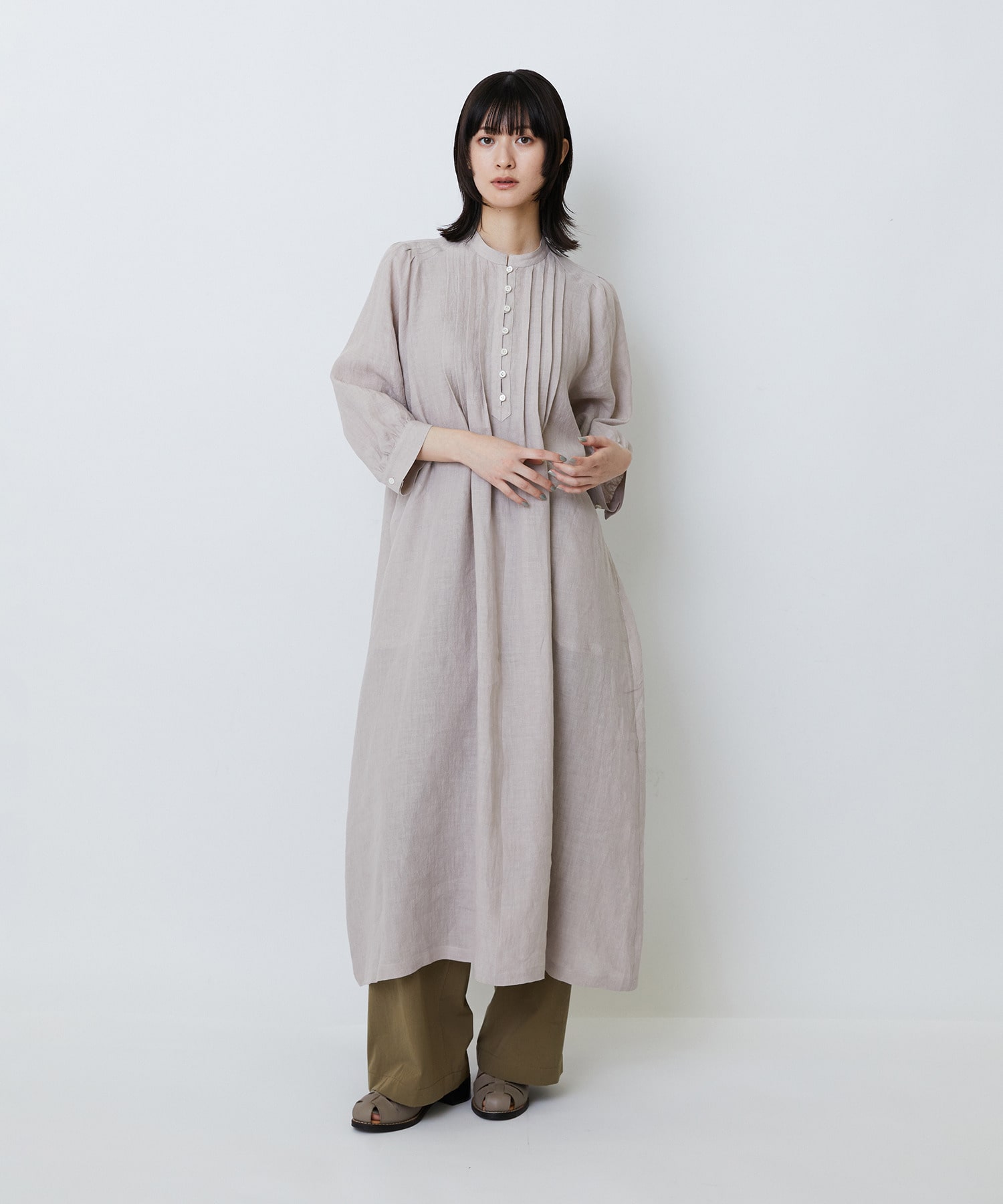 【LOISIR】グランジリネンタックディテールワンピース 詳細画像 カーキ 1