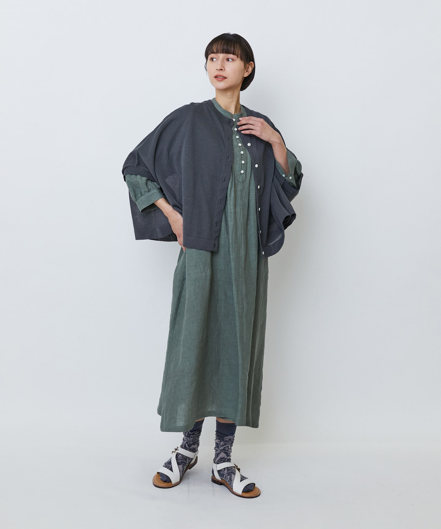 【LOISIR】グランジリネンタックディテールワンピース 詳細画像 カーキ 4