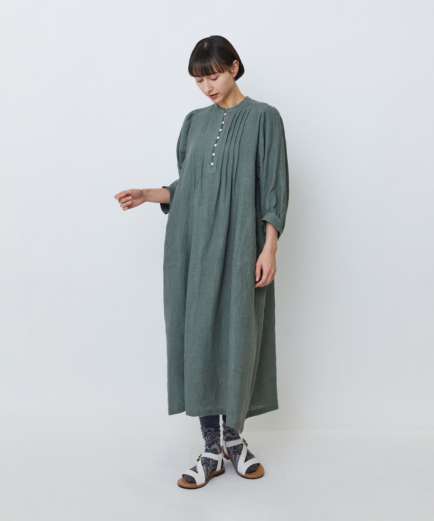 【LOISIR】グランジリネンタックディテールワンピース 詳細画像 カーキ 5