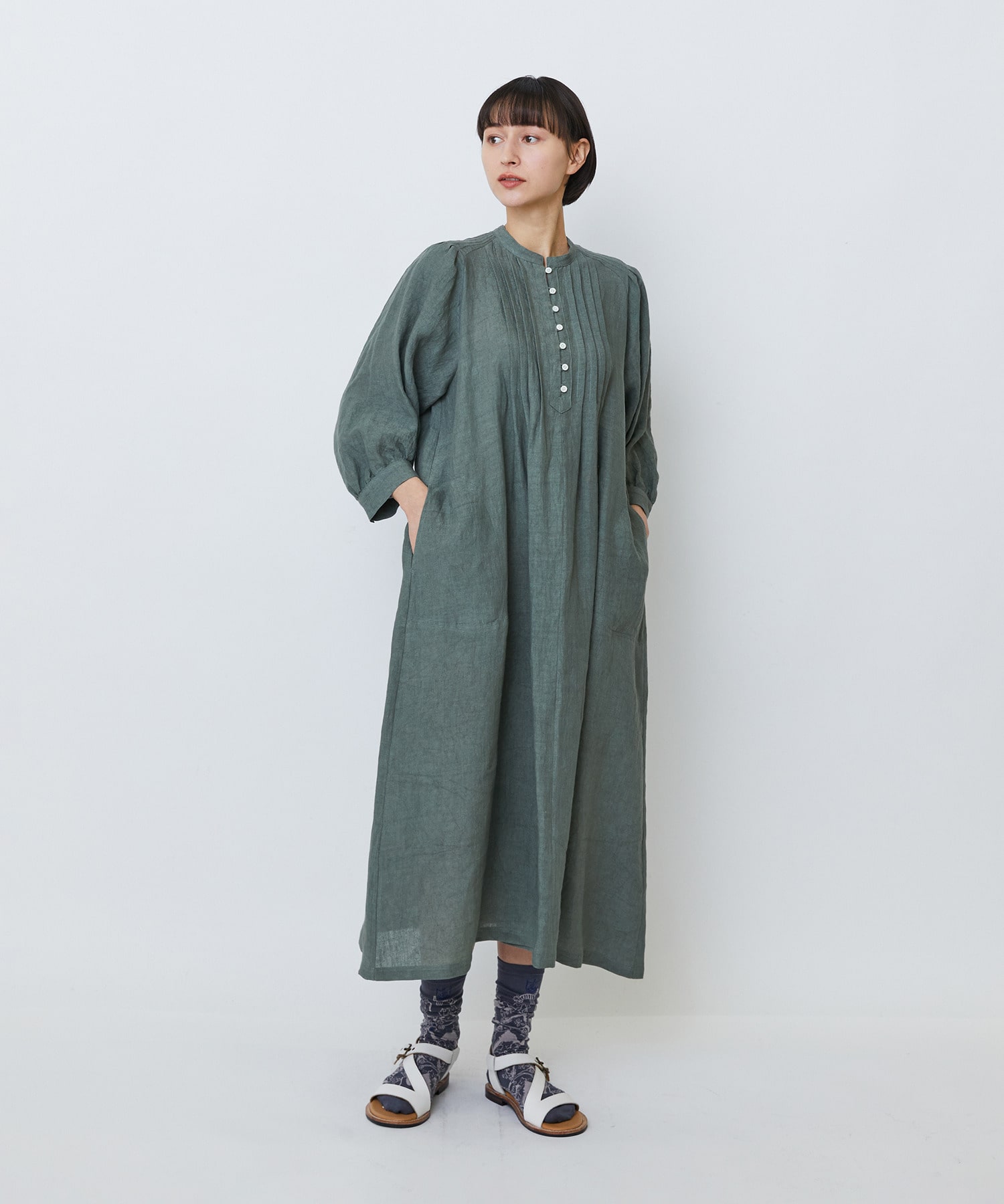 【LOISIR】グランジリネンタックディテールワンピース 詳細画像 カーキ 1