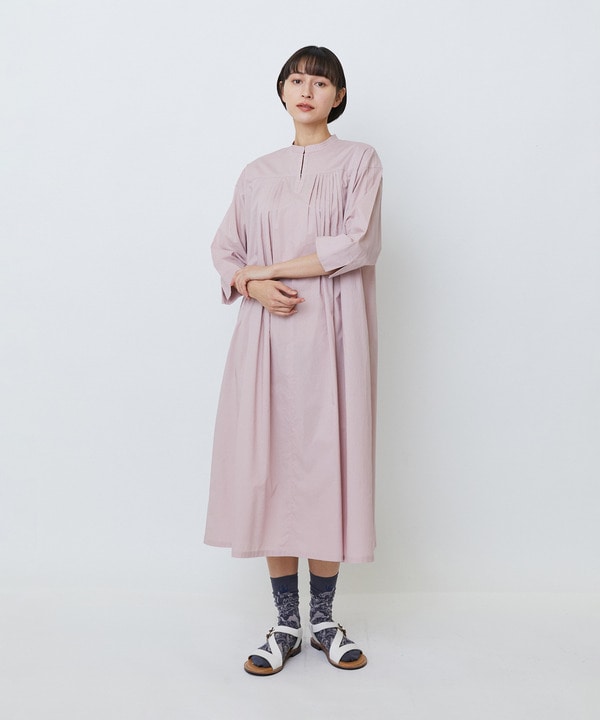 オーガニックコットンローンスタンドカラーワンピース 詳細画像 ピンク 1
