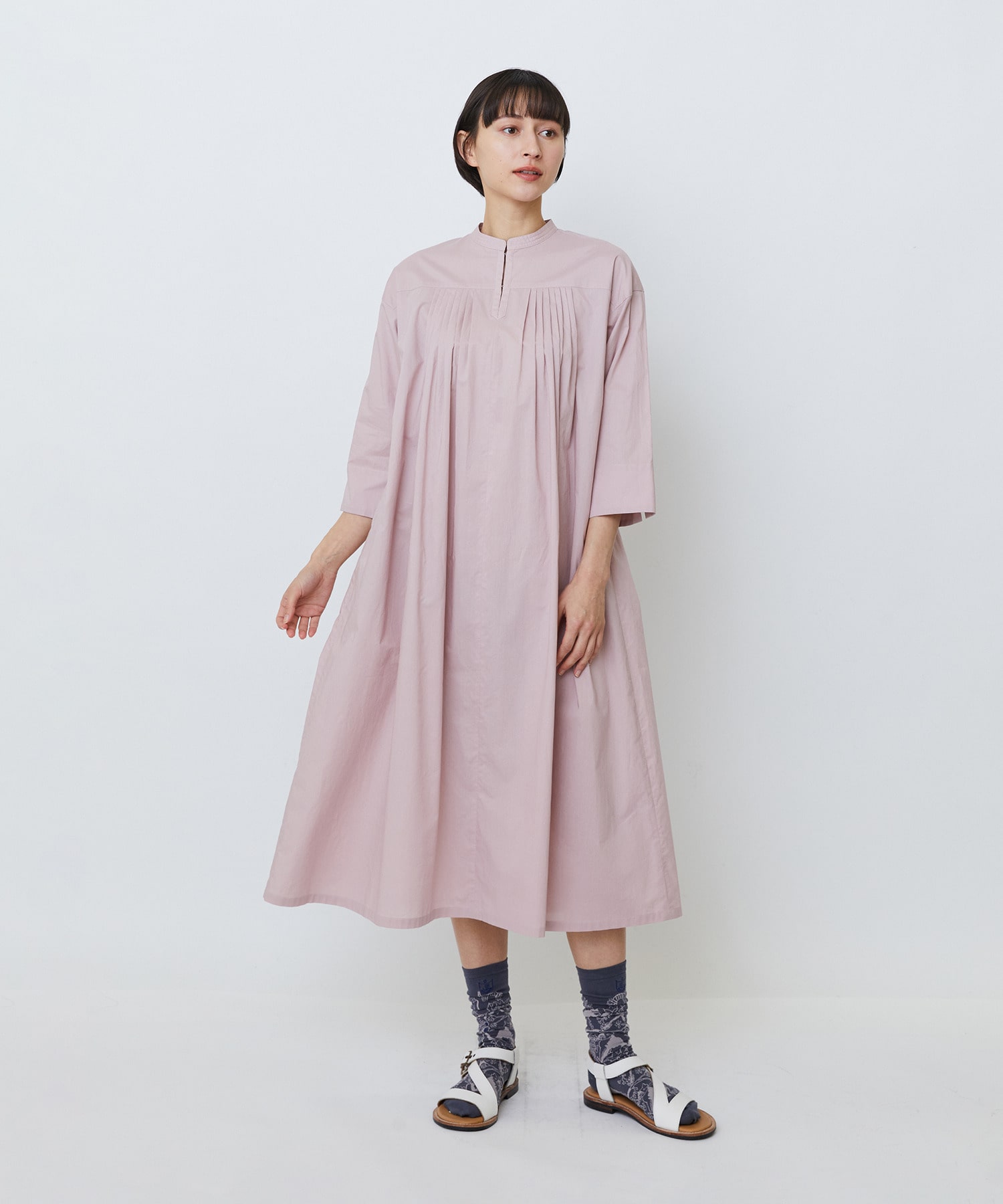 【LOISIR】オーガニックコットンローンスタンドカラーワンピース 詳細画像 ブラック 1