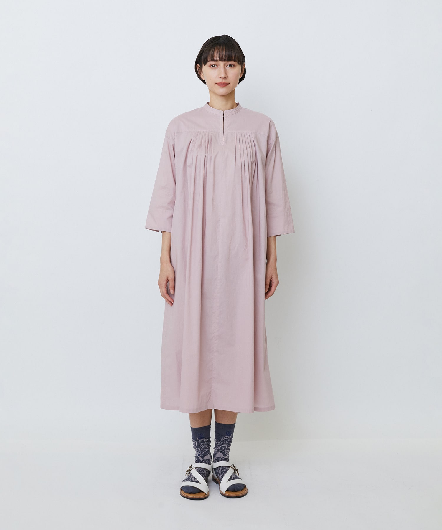 【LOISIR】オーガニックコットンローンスタンドカラーワンピース 詳細画像 ブラック 10