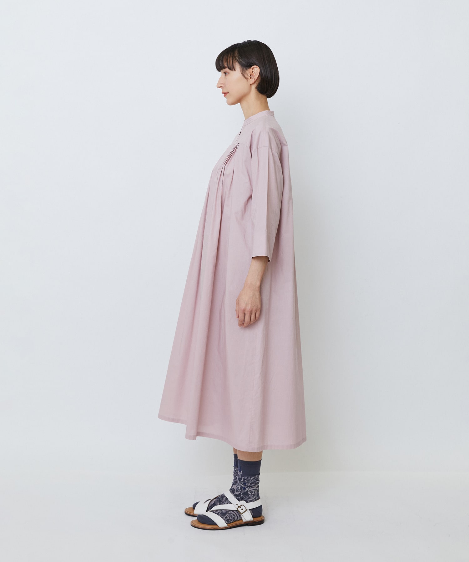 【LOISIR】オーガニックコットンローンスタンドカラーワンピース 詳細画像 ブラック 11