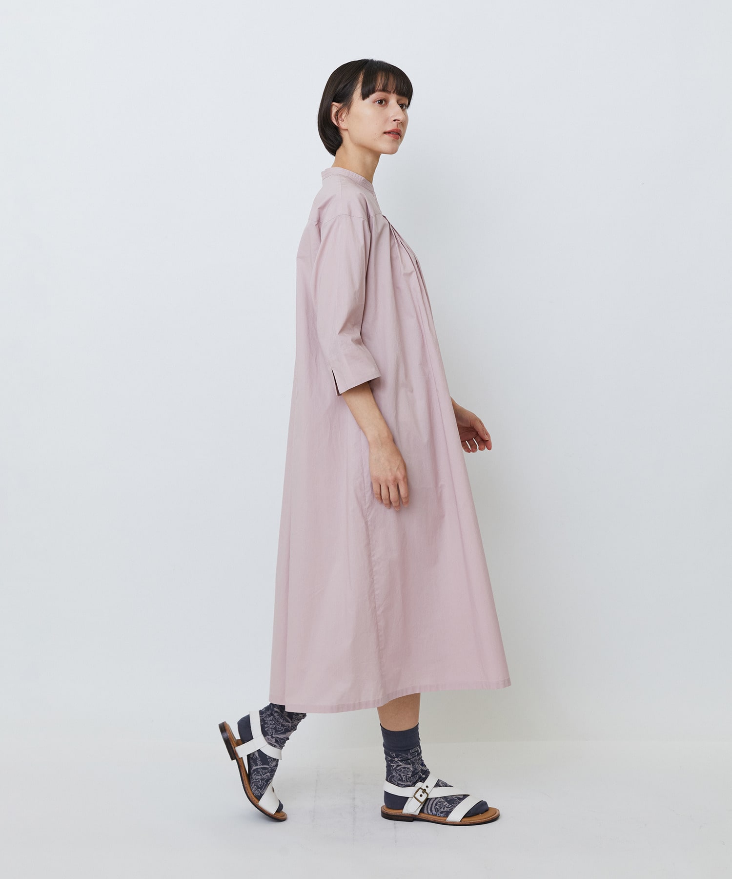 【LOISIR】オーガニックコットンローンスタンドカラーワンピース 詳細画像 ブラック 2