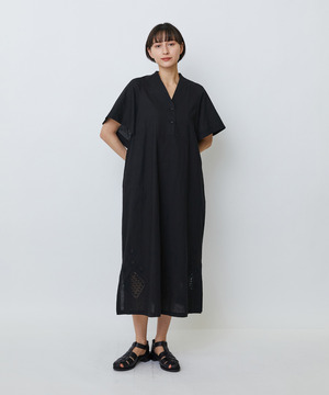 【LOISIR】コットンリネンクロス刺繍入りワンピース 詳細画像 ブラック 1