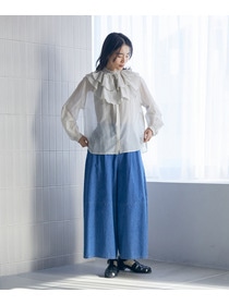 【LOISIR】【付け襟セット】コットンシルクボイルフリルカラーブラウス 詳細画像 ネイビー 1
