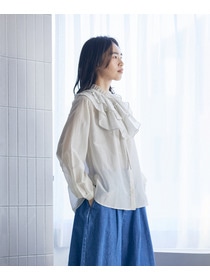 【LOISIR】【付け襟セット】コットンシルクボイルフリルカラーブラウス 詳細画像 ネイビー 3