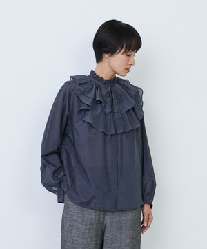 【LOISIR】【付け襟セット】コットンシルクボイルフリルカラーブラウス 詳細画像 ネイビー 1