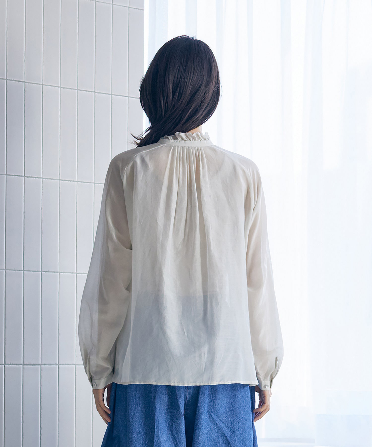 【LOISIR】【付け襟セット】コットンシルクボイルフリルカラーブラウス 詳細画像 ネイビー 12