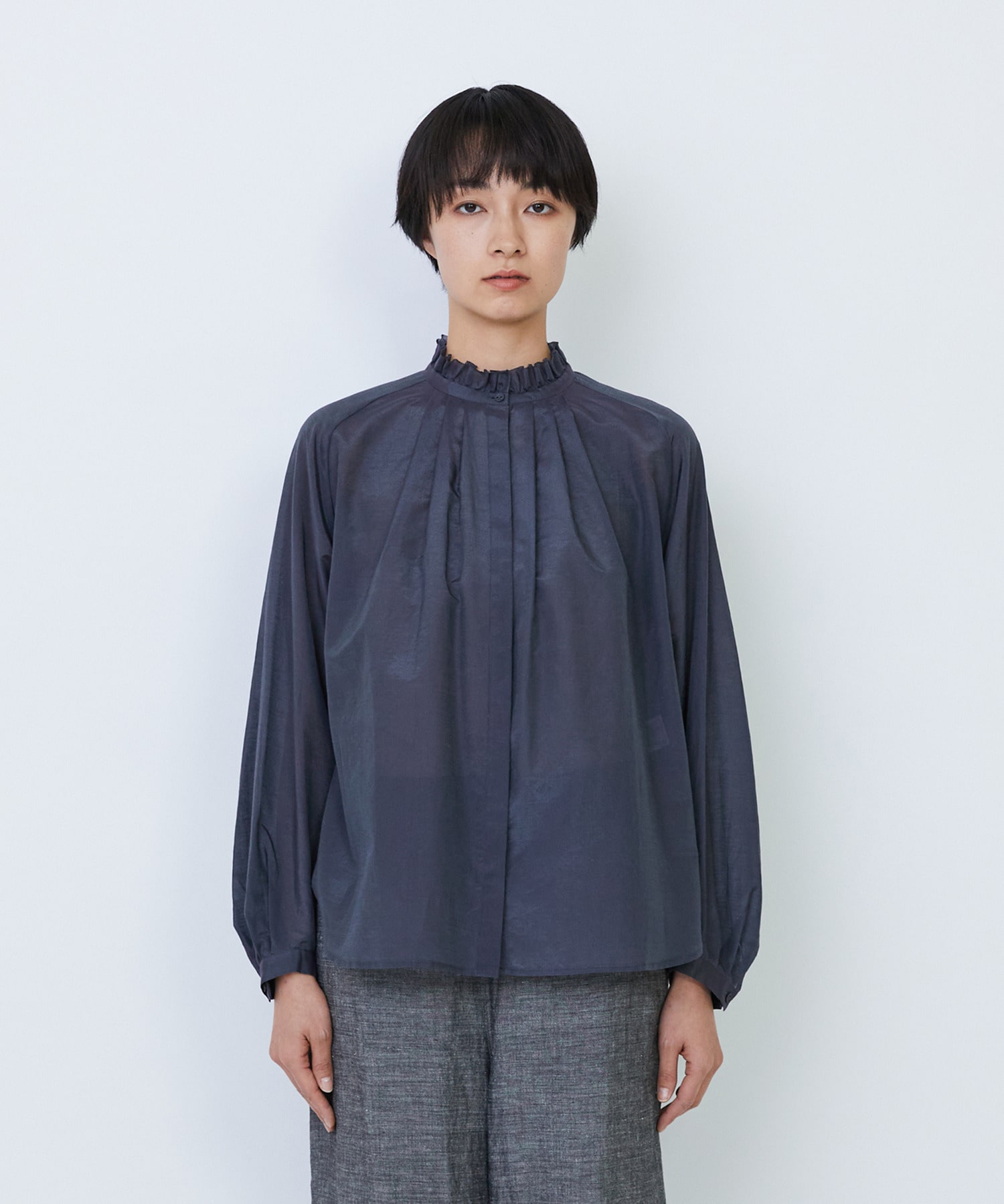 【LOISIR】【付け襟セット】コットンシルクボイルフリルカラーブラウス 詳細画像 ネイビー 13