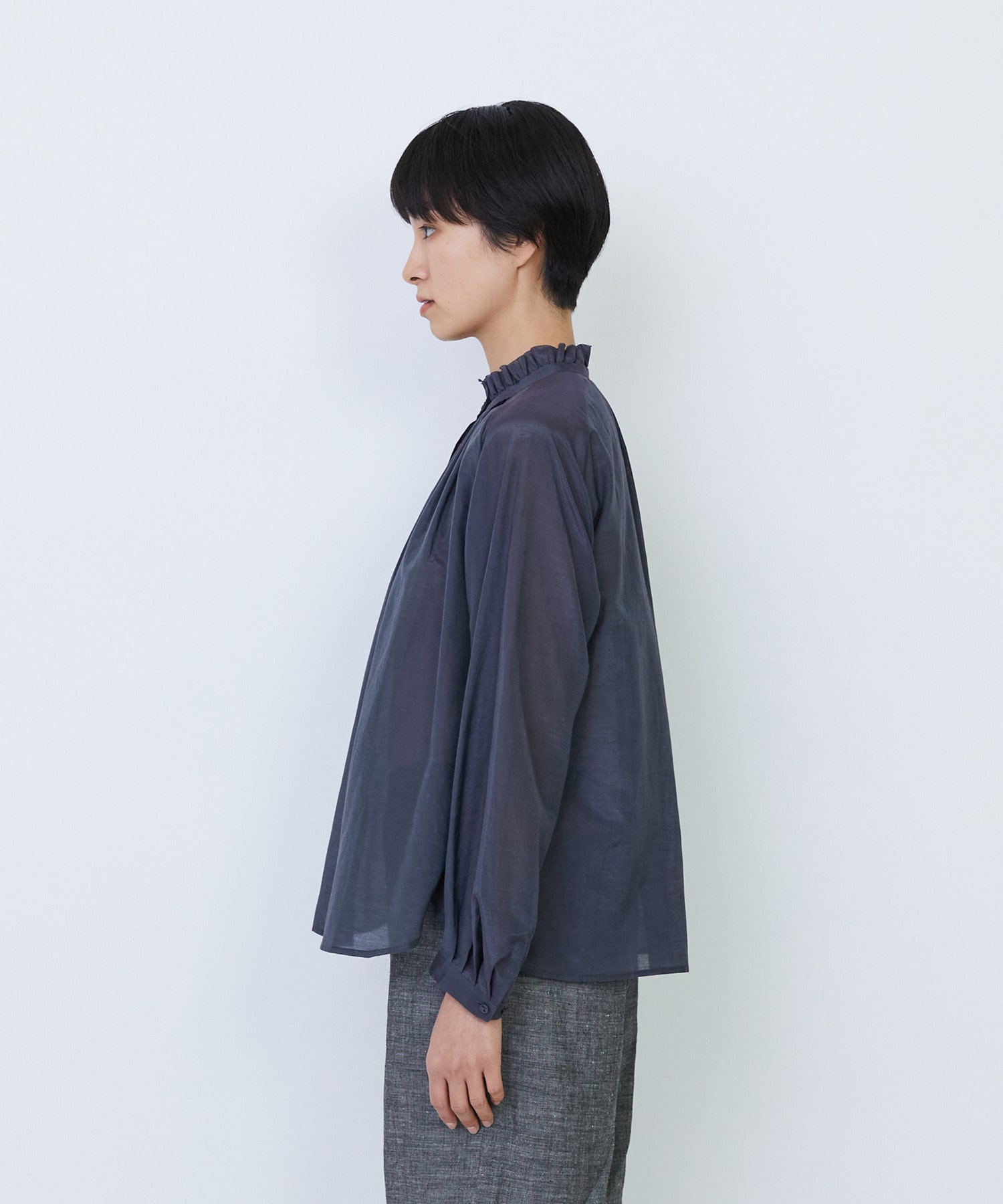 【LOISIR】【付け襟セット】コットンシルクボイルフリルカラーブラウス 詳細画像 ネイビー 14