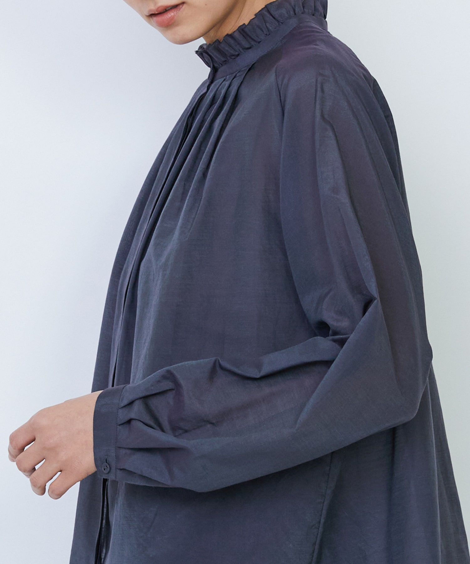 【LOISIR】【付け襟セット】コットンシルクボイルフリルカラーブラウス 詳細画像 ネイビー 18