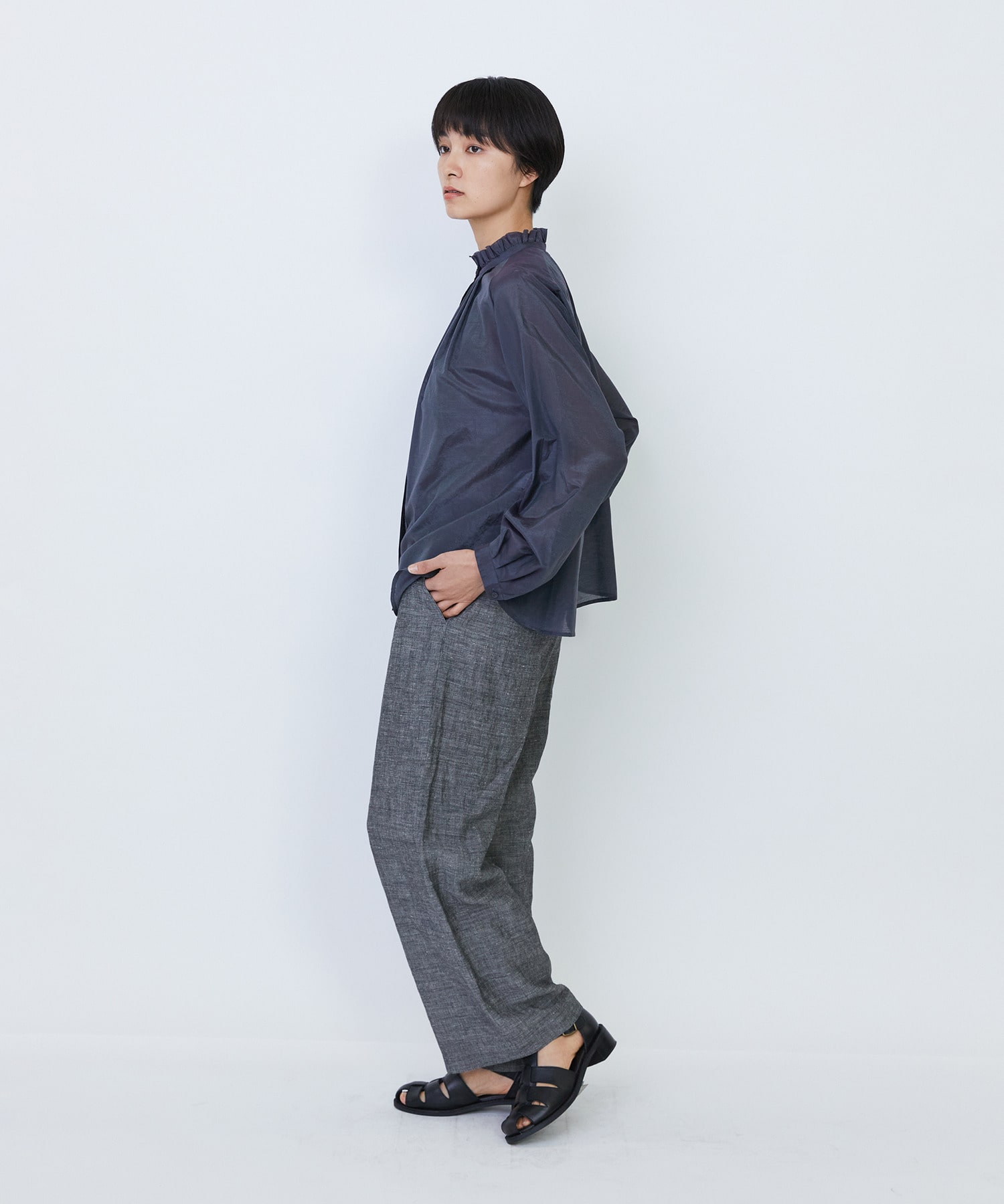 【LOISIR】【付け襟セット】コットンシルクボイルフリルカラーブラウス 詳細画像 ネイビー 8