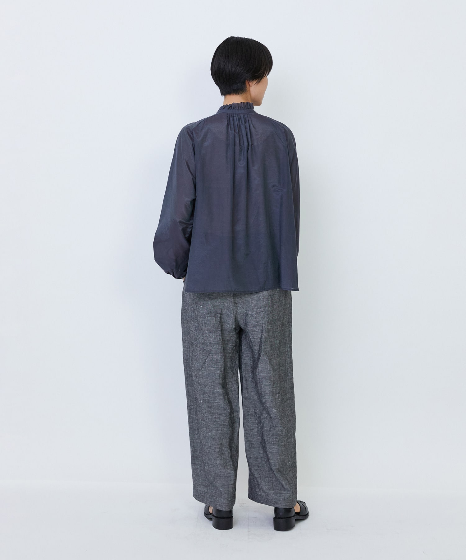 【LOISIR】【付け襟セット】コットンシルクボイルフリルカラーブラウス 詳細画像 ネイビー 9