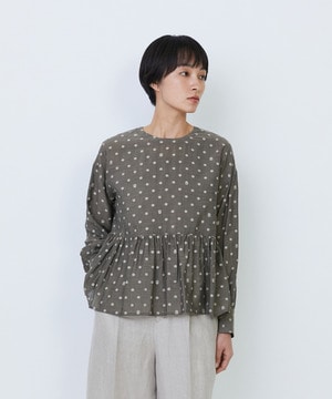 【LOISIR】オリジナル柄カットジャカードペプラムブラウス 詳細画像 ベージュ系その他 1