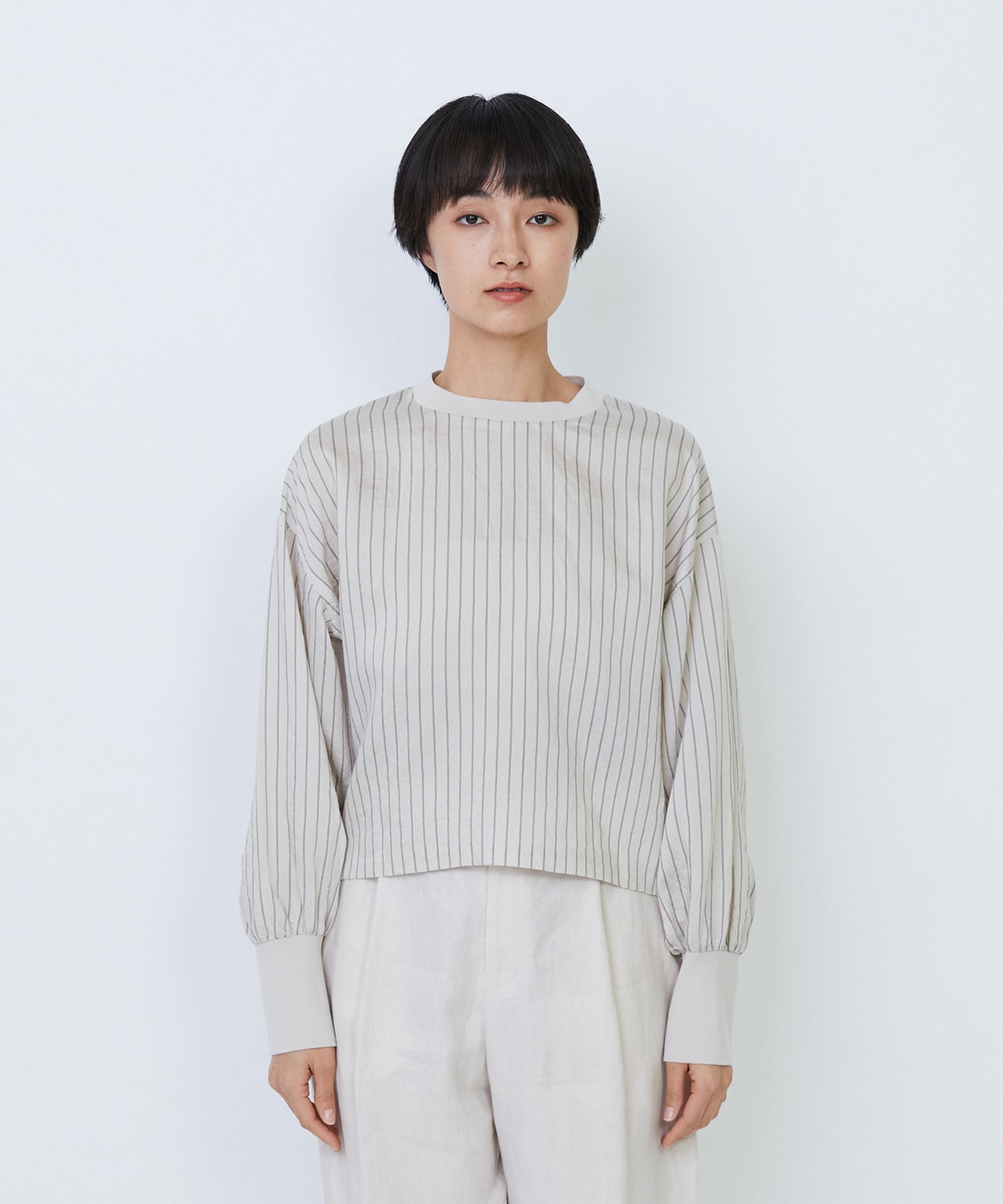 【LOISIR】リブ使いショートブラウス 詳細画像 ストライプ 11