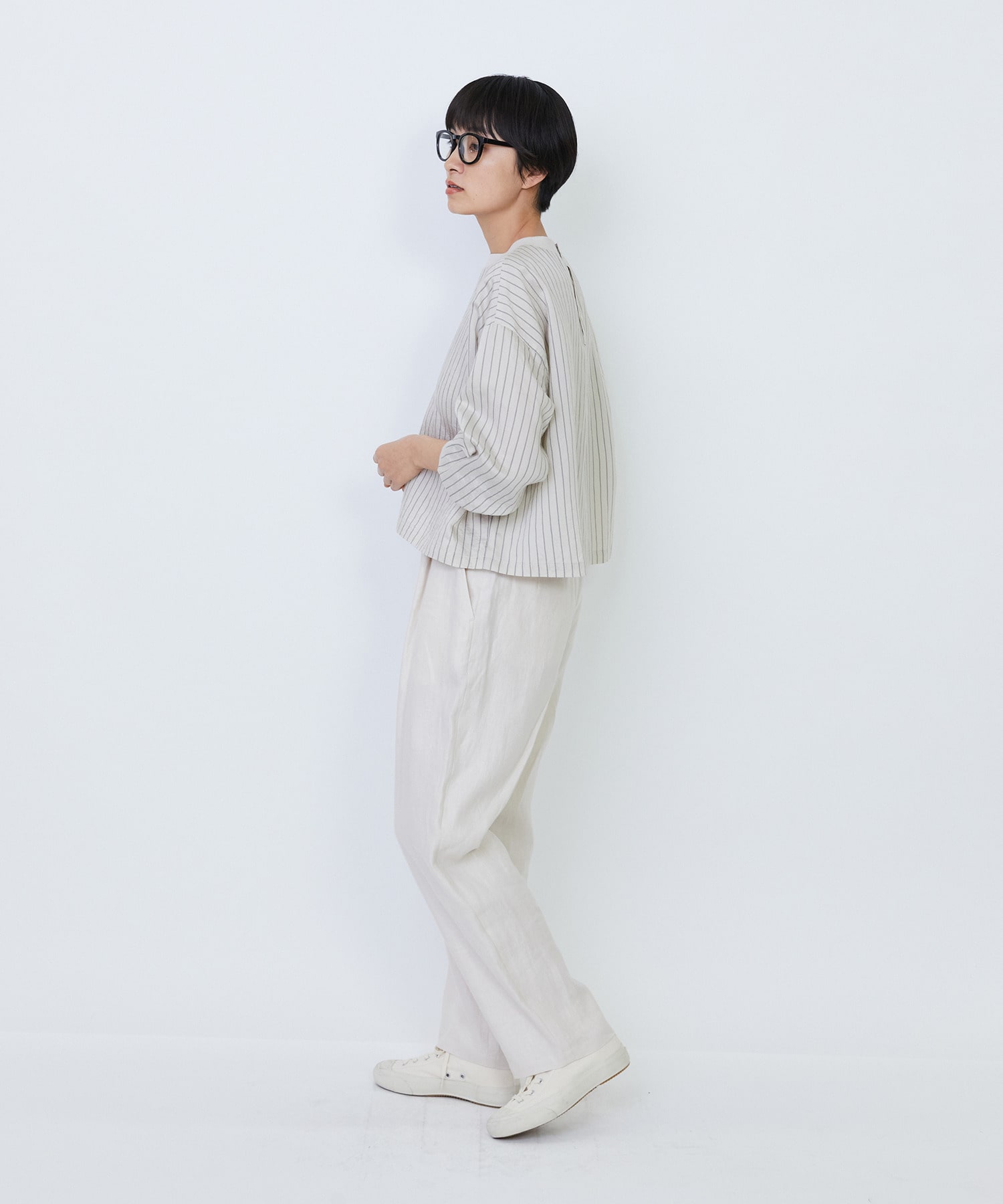 【LOISIR】リブ使いショートブラウス 詳細画像 ストライプ 3