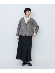 【LOISIR】リネンチェックスクエアネックジャケット 詳細画像 ブラック系その他 1