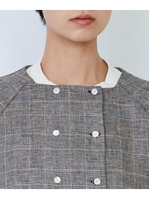 【LOISIR】リネンチェックスクエアネックジャケット 詳細画像 ブラック系その他 10