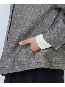 【LOISIR】リネンチェックスクエアネックジャケット 詳細画像 ブラック系その他 13